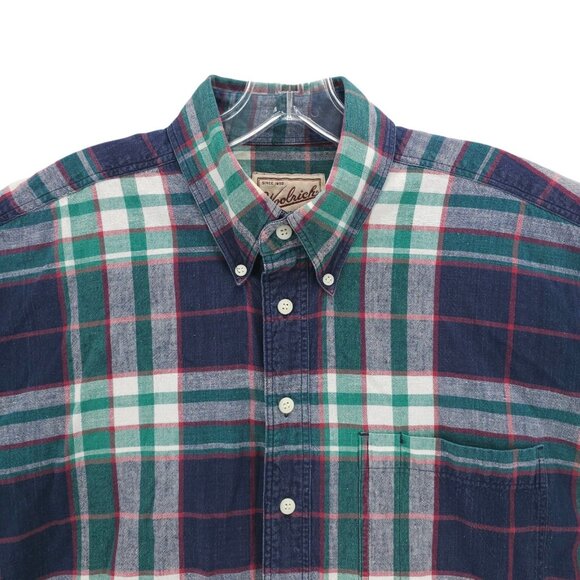 WOOLRICH Vintage Short Sleeve Plaid Shirt 90s Y2K 100% Cotton MEDIUM - Picture 1 of 7
